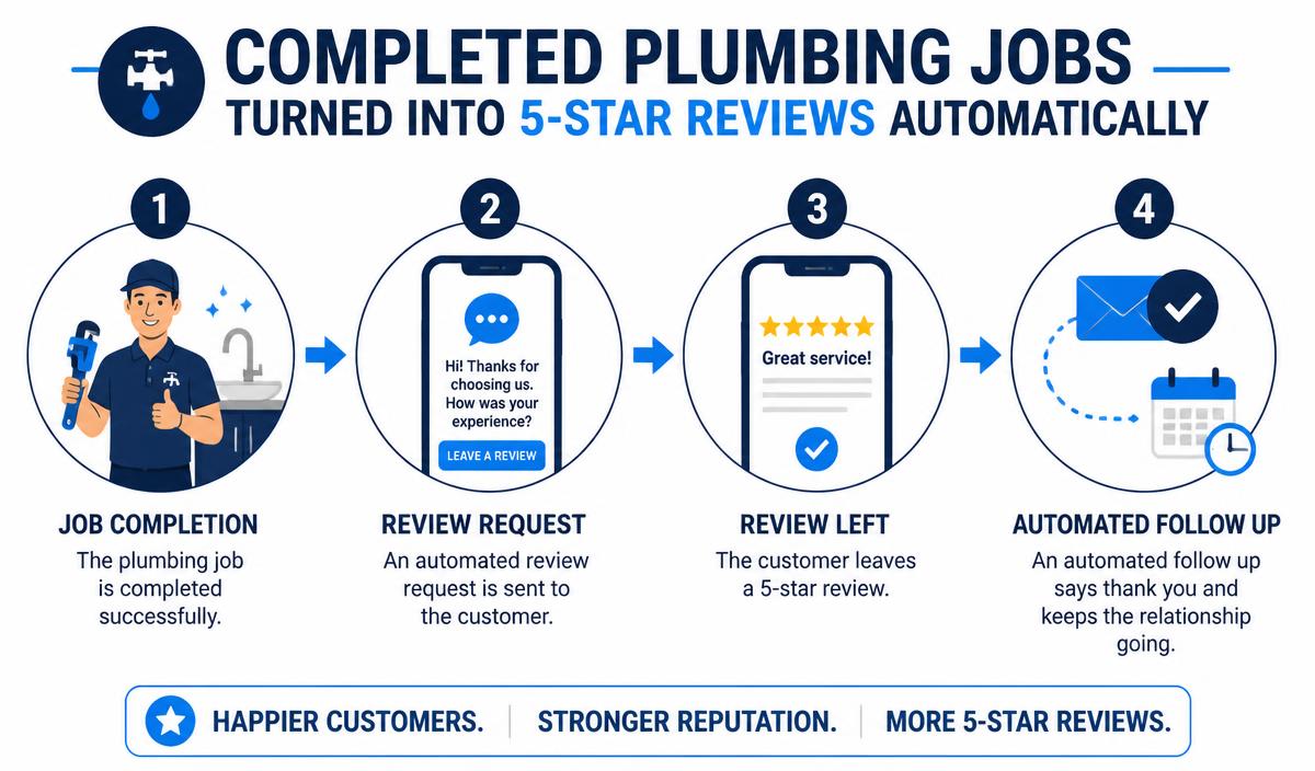 Infographic: completed plumbing jobs turned into 5-star reviews automatically